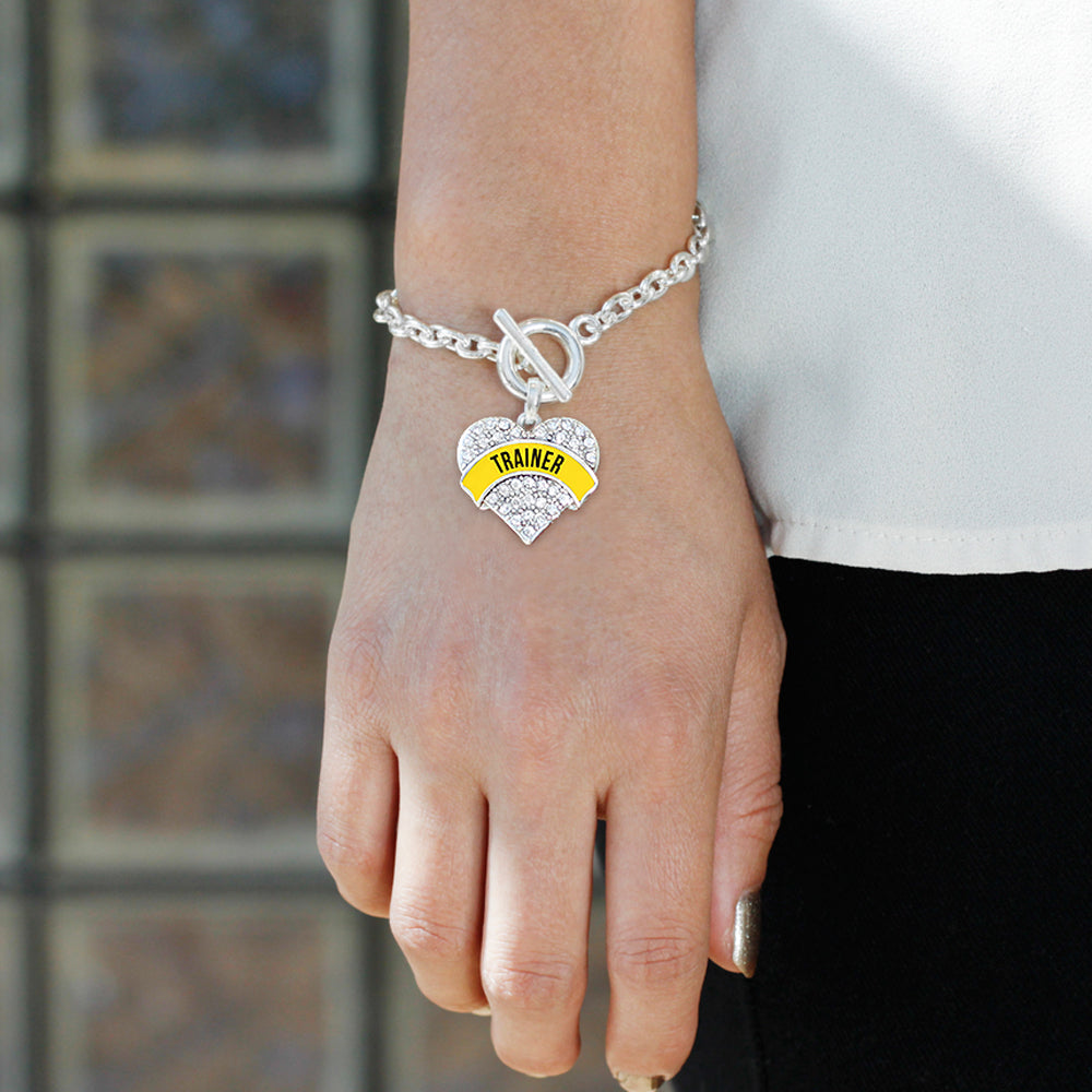 Silver Yellow Trainer Pave Heart Charm Toggle Bracelet