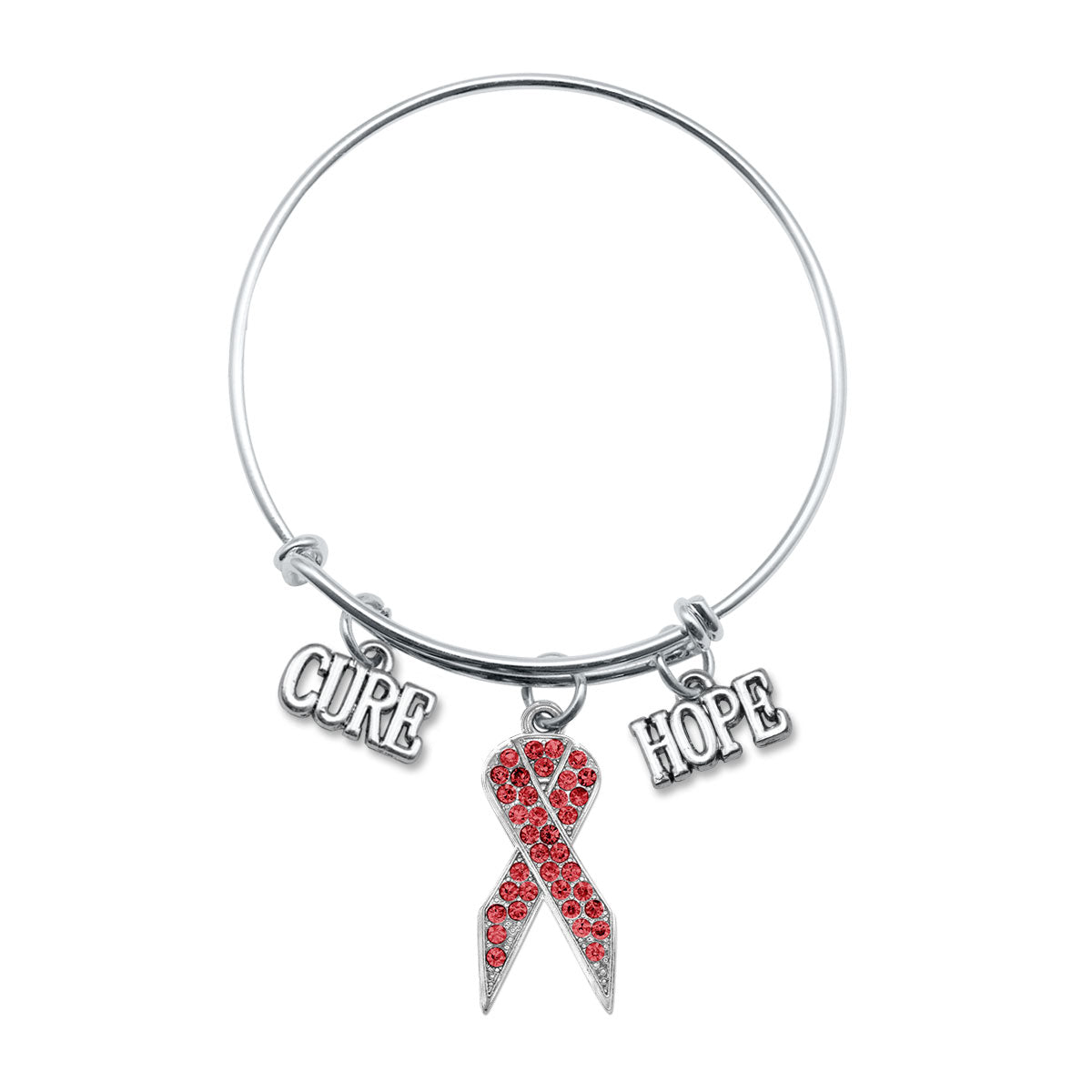 Silver Hope Red Awareness Ribbon Charm Wire Bangle Bracelet