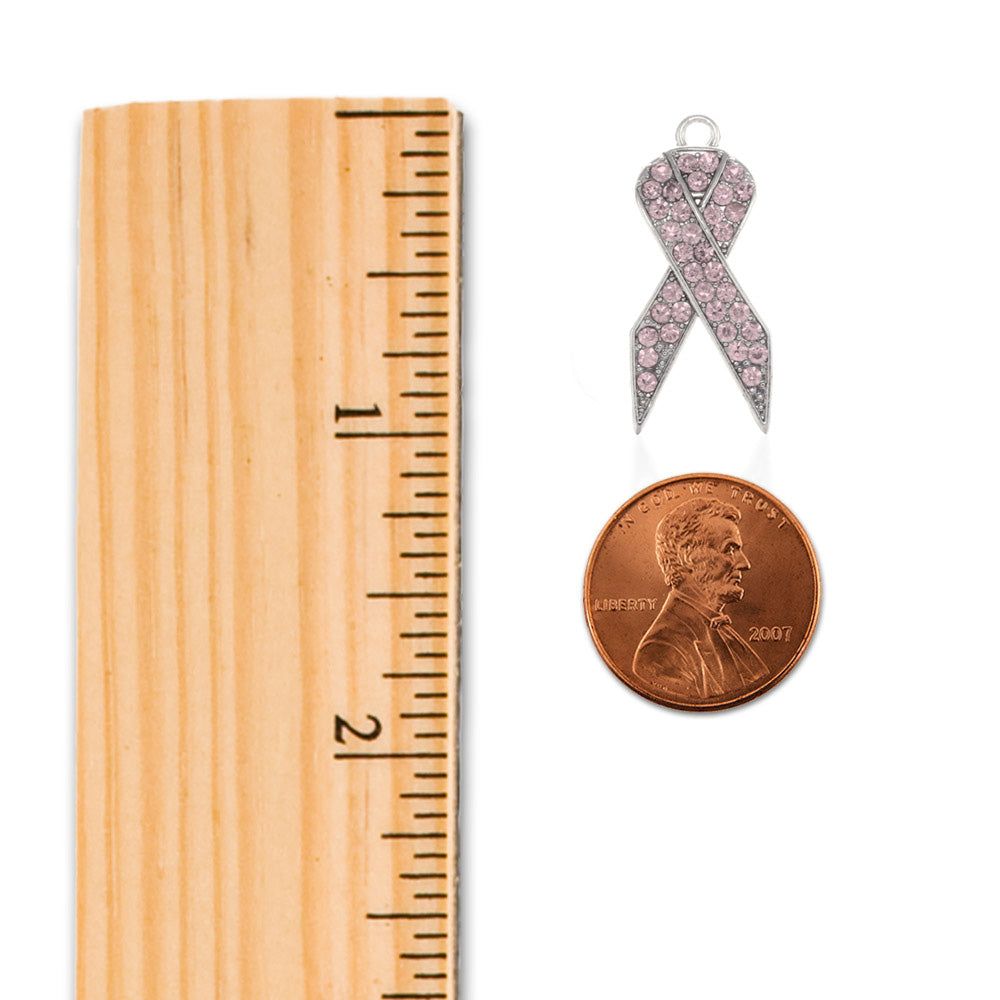 Silver Hope Pink Awareness Ribbon Charm Toggle Bracelet