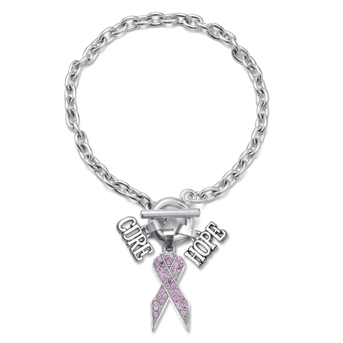 Silver Hope Purple Awareness Ribbon Charm Toggle Bracelet