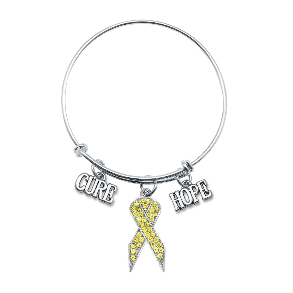 Silver Hope Yellow Awareness Ribbon Charm Wire Bangle Bracelet