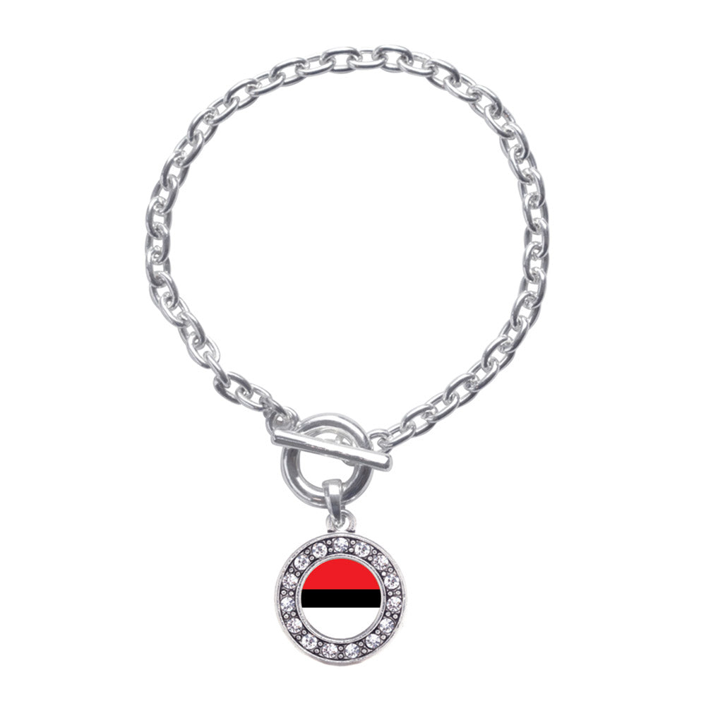 Silver Red and White Ball Circle Charm Toggle Bracelet