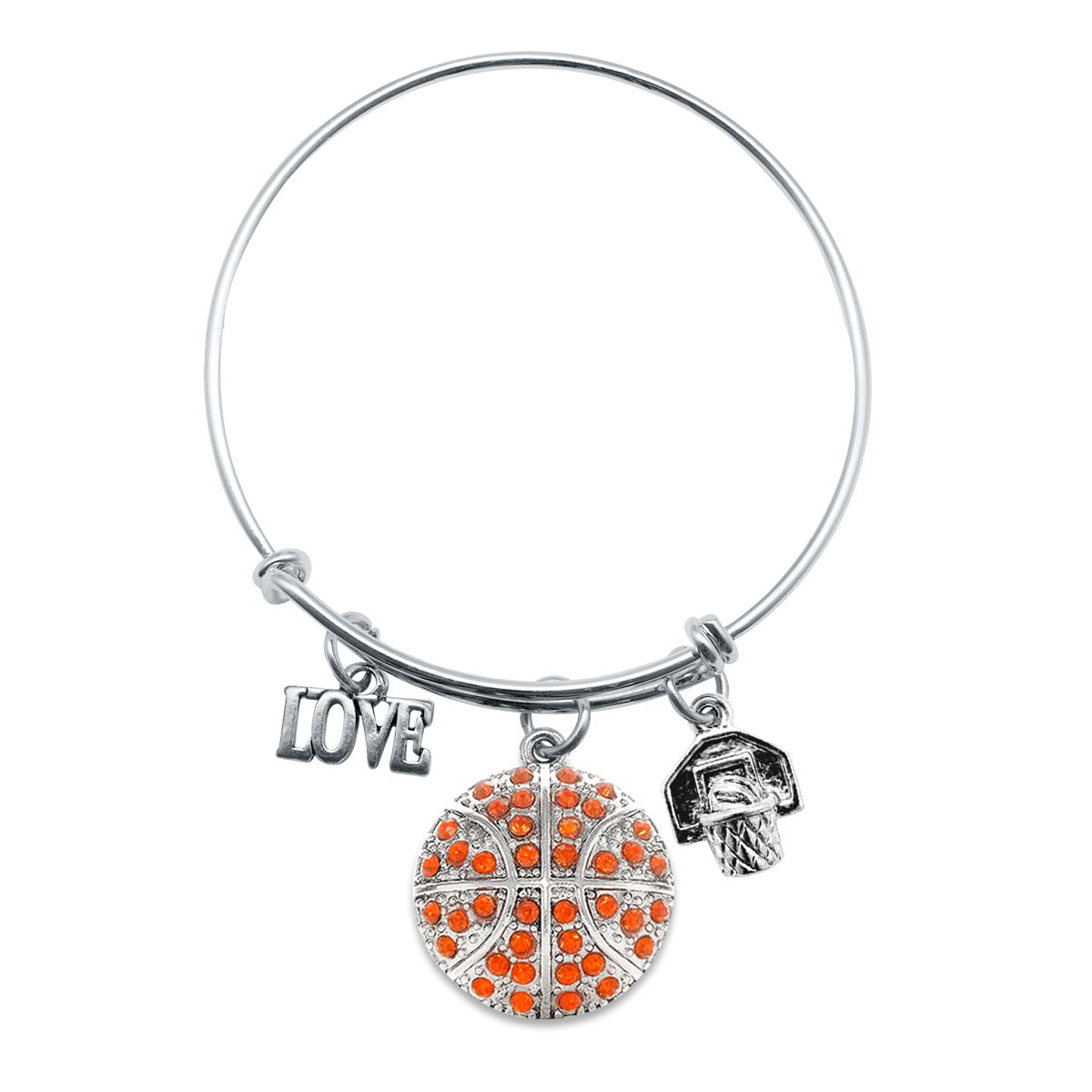 Silver Love Basketball Charm Wire Bangle Bracelet