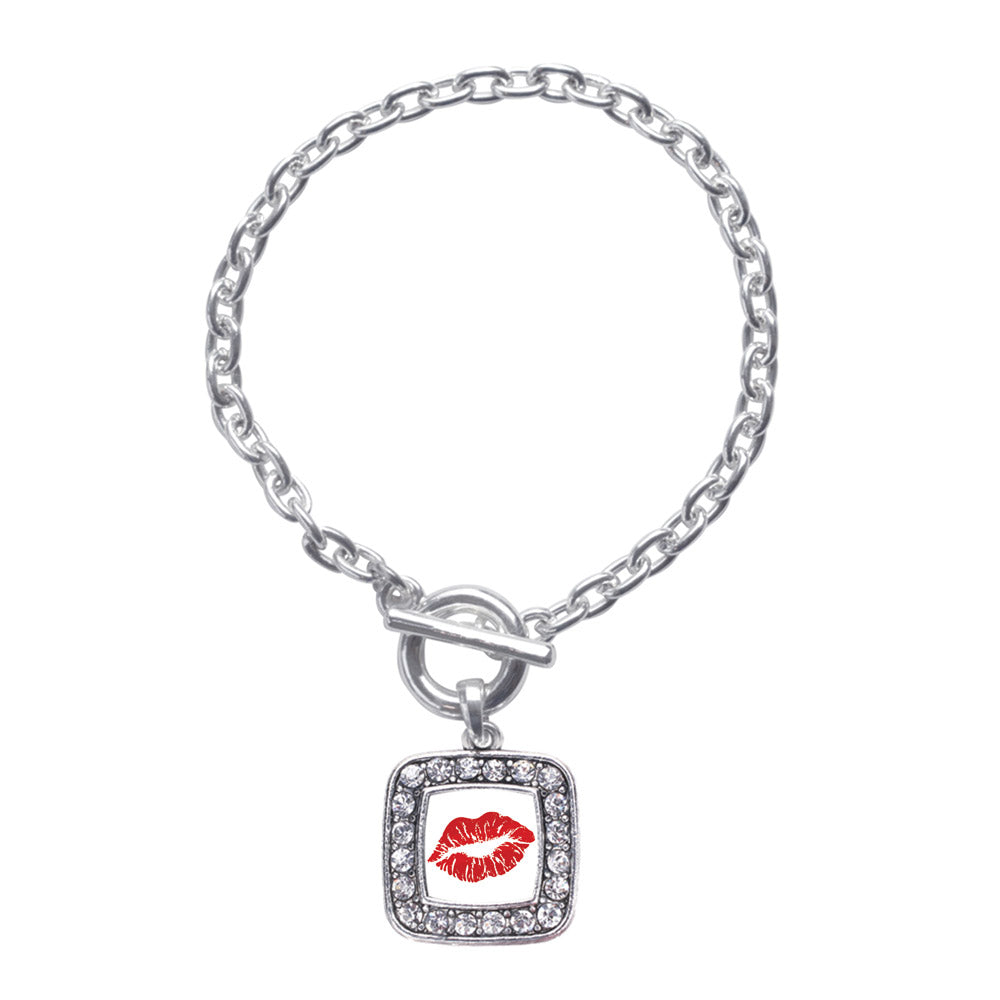 Silver Goodbye Kiss Emoji Square Charm Toggle Bracelet