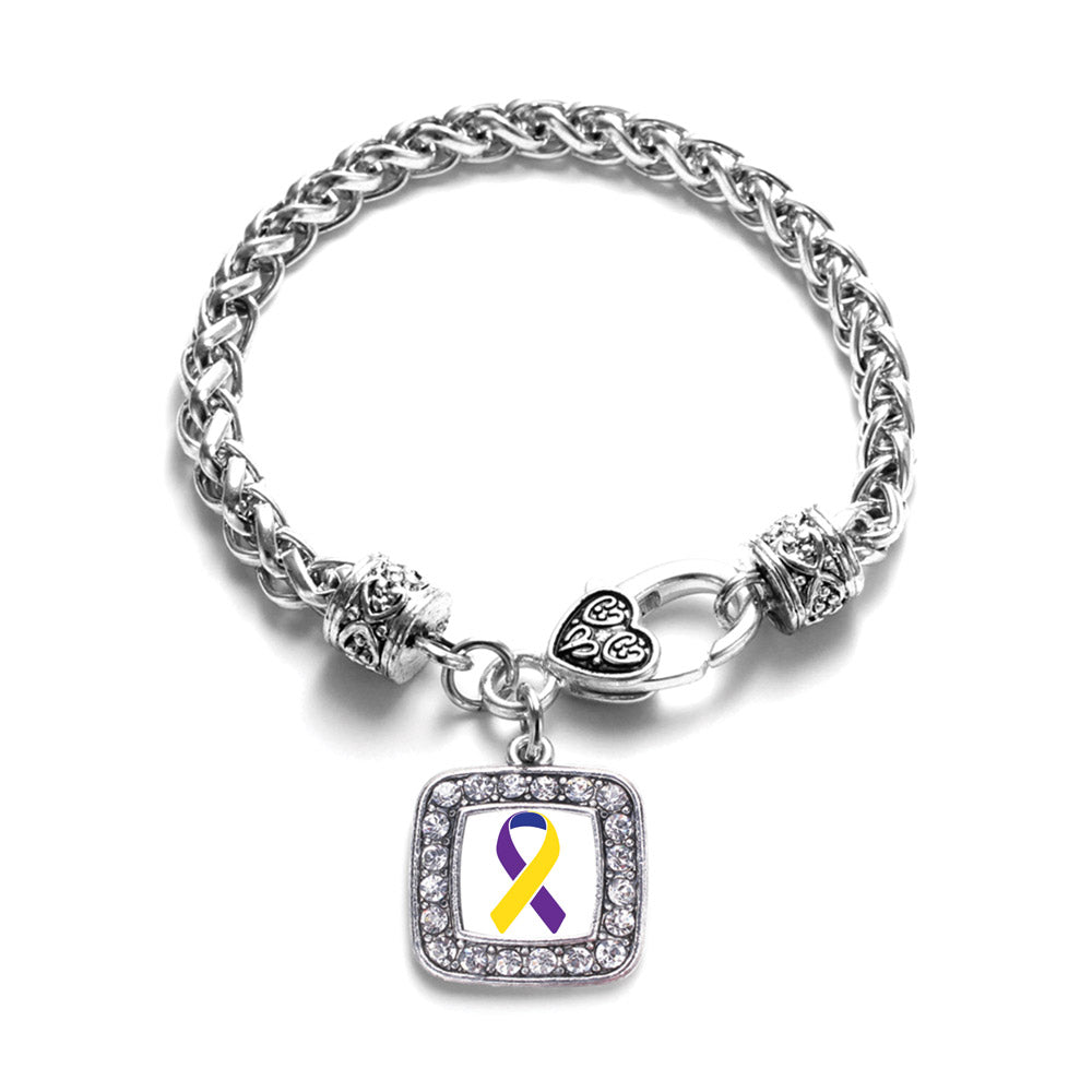 Silver Bladder Cancer Awareness Square Charm Braided Bracelet