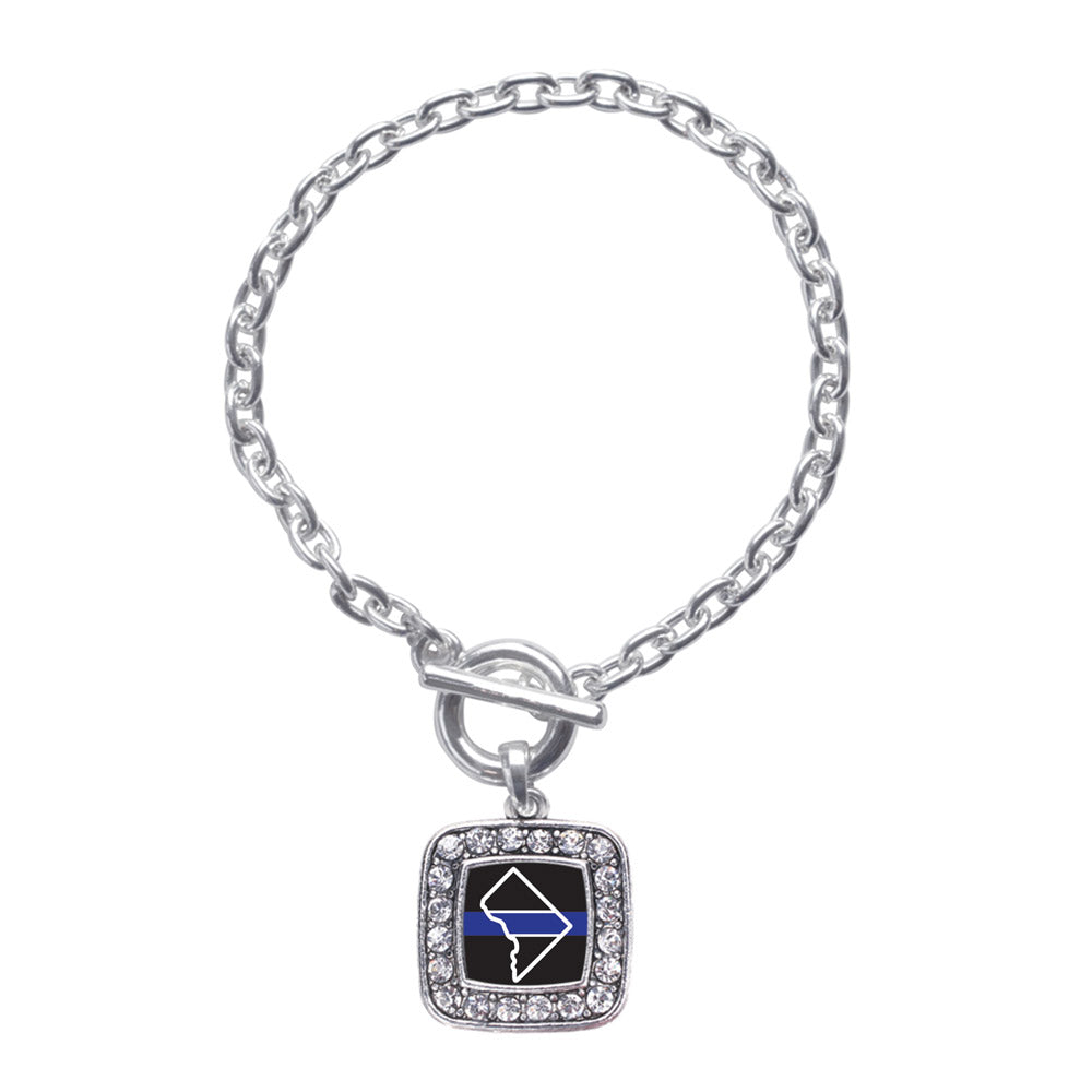 Silver District of Columbia Thin Blue Line Square Charm Toggle Bracelet