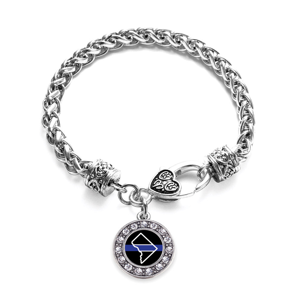 Silver District of Columbia Thin Blue Line Circle Charm Braided Bracelet