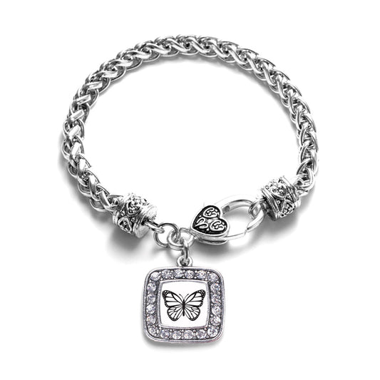 Silver White Butterfly Square Charm Braided Bracelet