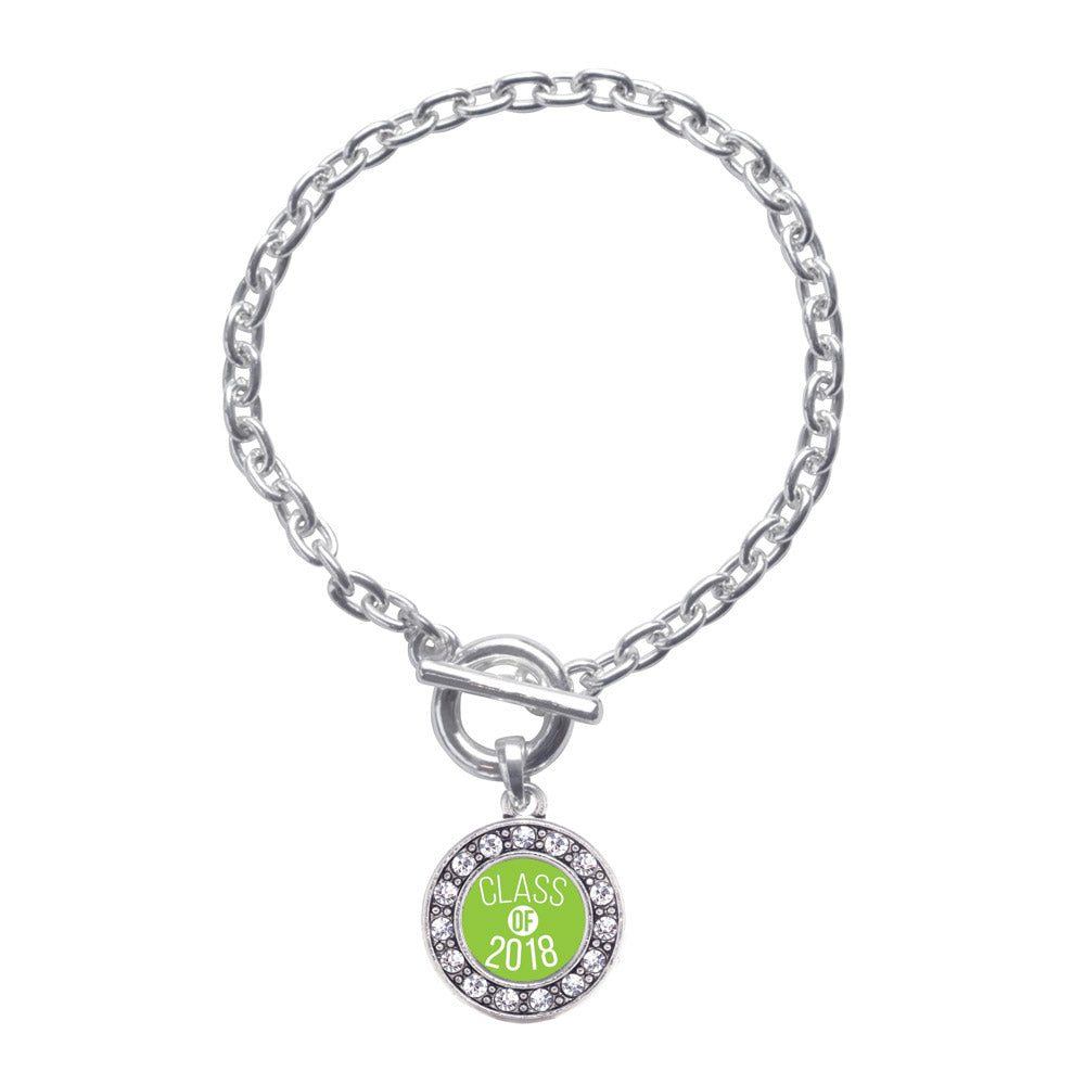 Silver Lime Green Class of 2018 Circle Charm Toggle Bracelet
