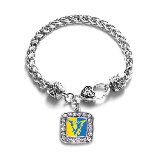 Silver Down Syndrome Awareness Square Charm Braided Bracelet