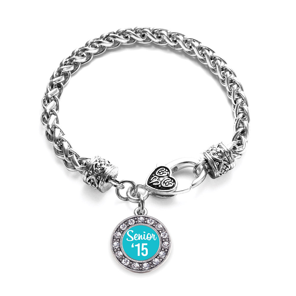 Silver Teal Senior '15 Circle Charm Braided Bracelet