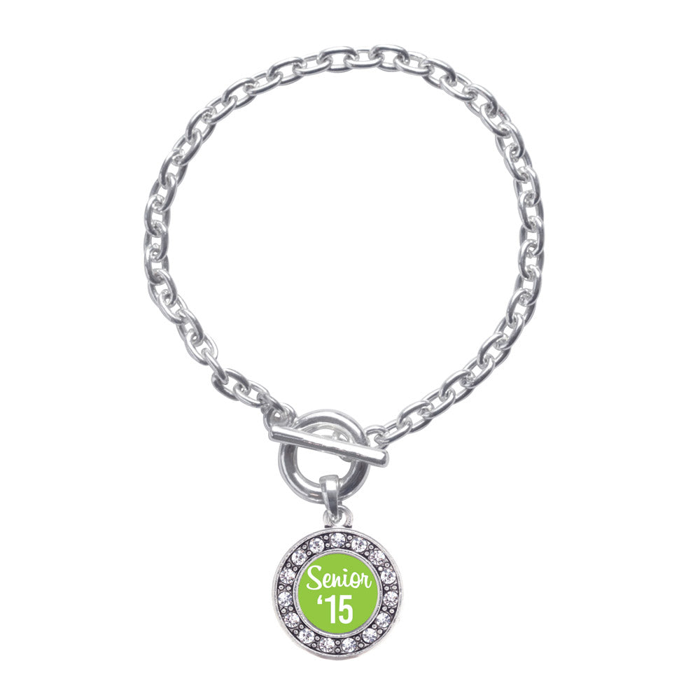 Silver Lime Green Senior '15 Circle Charm Toggle Bracelet