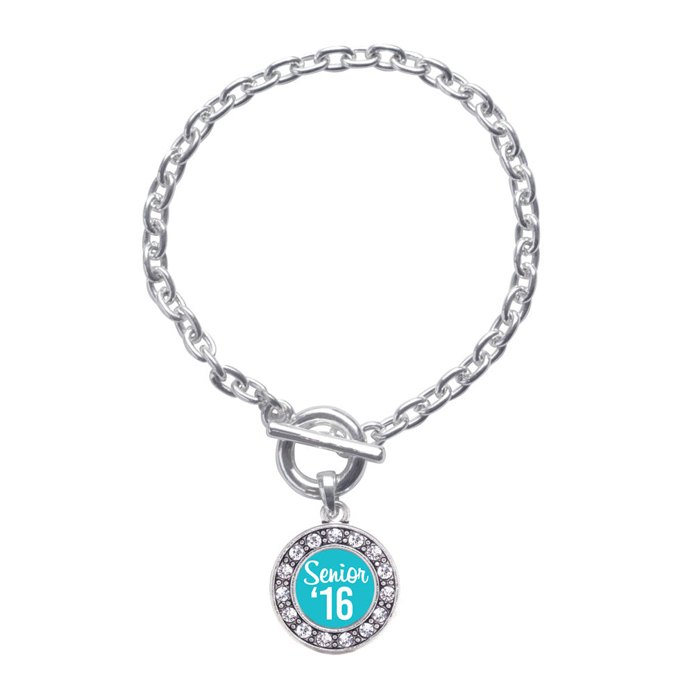 Silver Teal Senior '16 Circle Charm Toggle Bracelet
