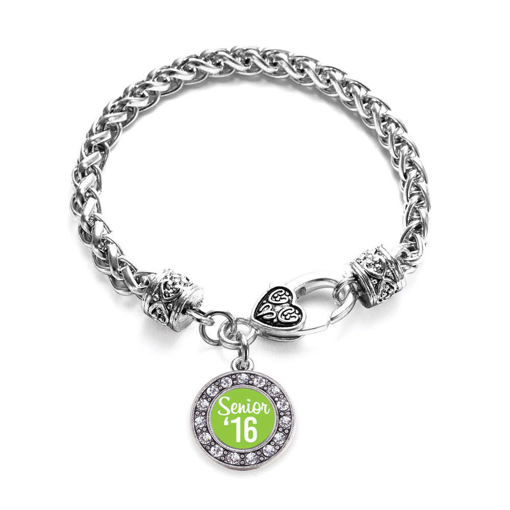 Silver Lime Green Senior '16 Circle Charm Braided Bracelet