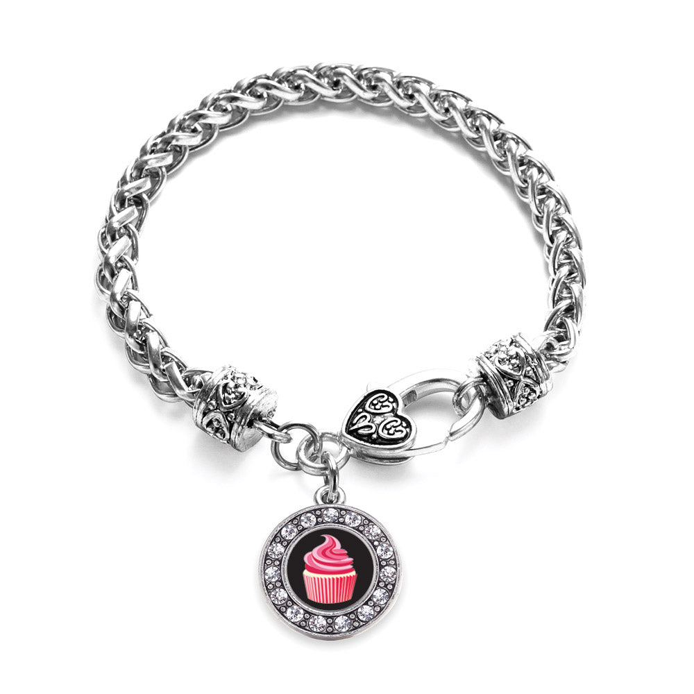 Silver Cupcake Lovers Circle Charm Braided Bracelet