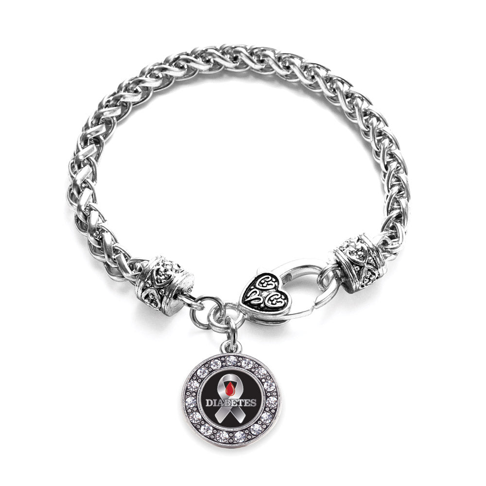 Silver Diabetes Awareness Circle Charm Braided Bracelet