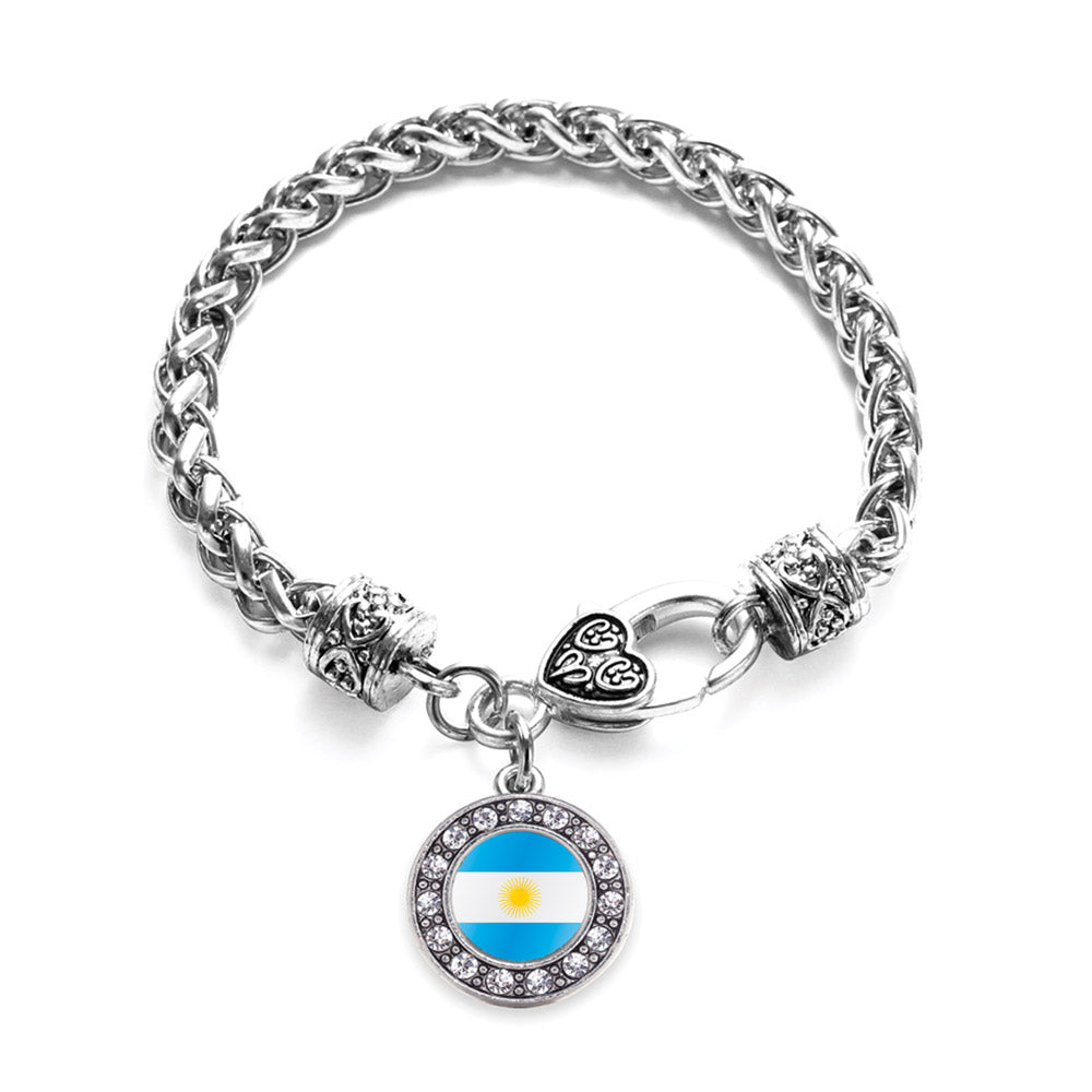 Silver Argentina Flag Circle Charm Braided Bracelet