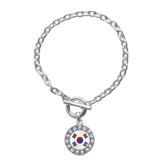 Silver Republic of Korea Flag Circle Charm Toggle Bracelet