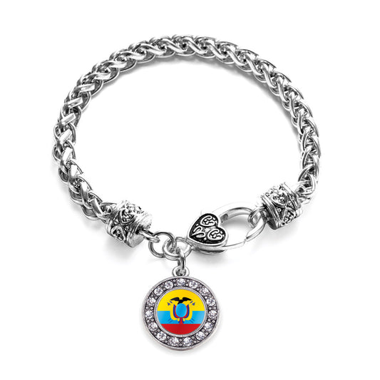 Silver Ecuador Flag Circle Charm Braided Bracelet