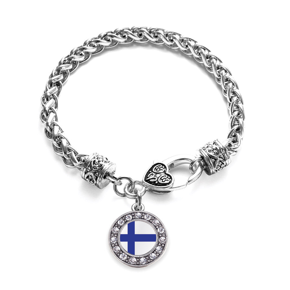 Silver Finland Flag Circle Charm Braided Bracelet