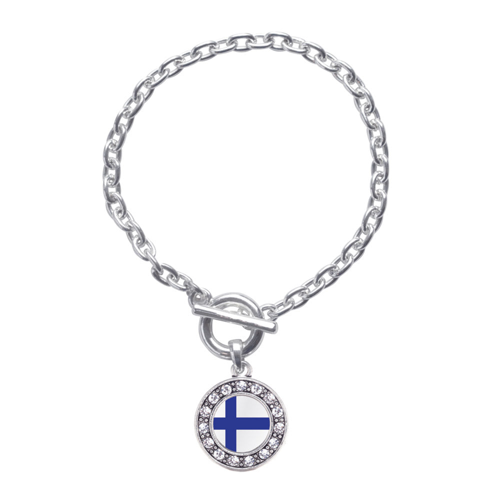 Silver Finland Flag Circle Charm Toggle Bracelet