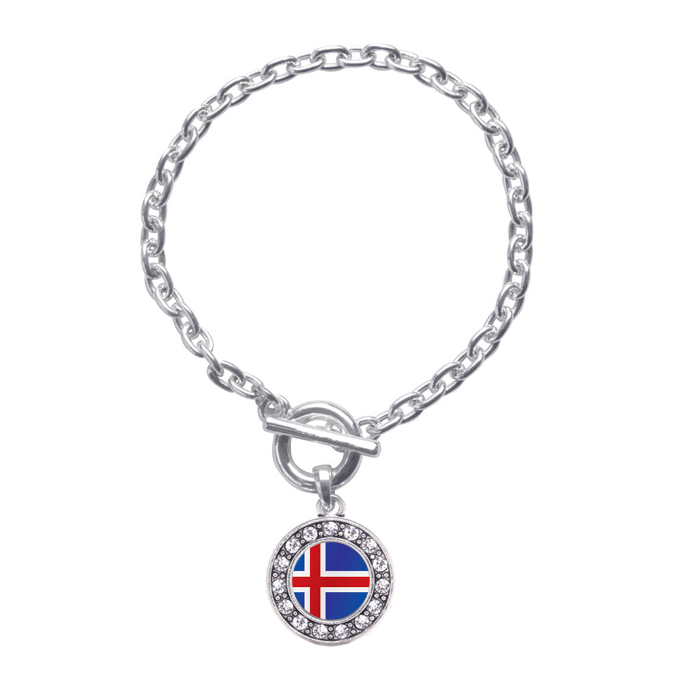 Silver Iceland Flag Circle Charm Toggle Bracelet