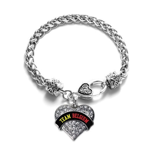 Silver Team Belgium Pave Heart Charm Braided Bracelet