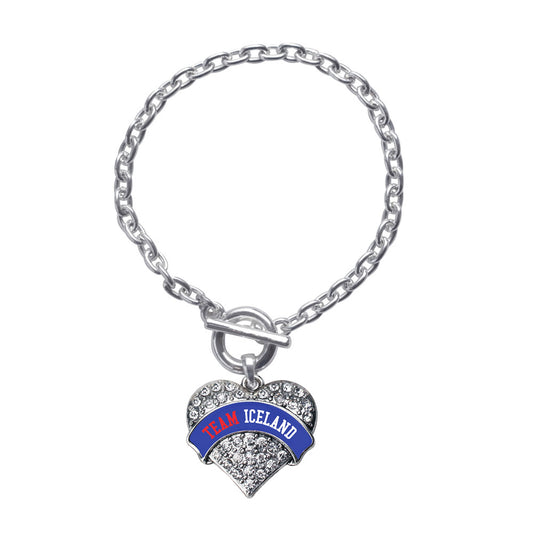 Silver Team Iceland Pave Heart Charm Toggle Bracelet