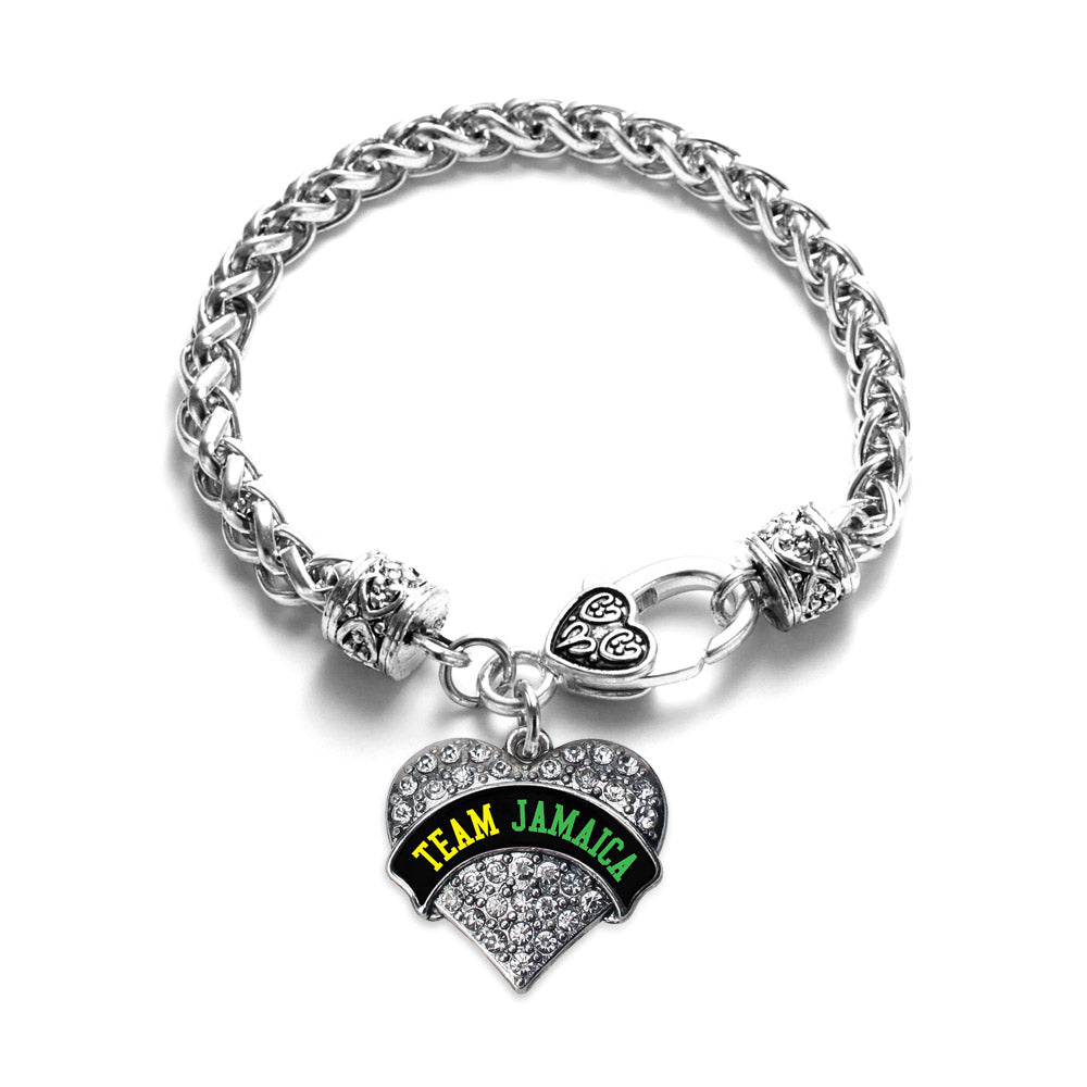 Silver Team Jamaica Pave Heart Charm Braided Bracelet