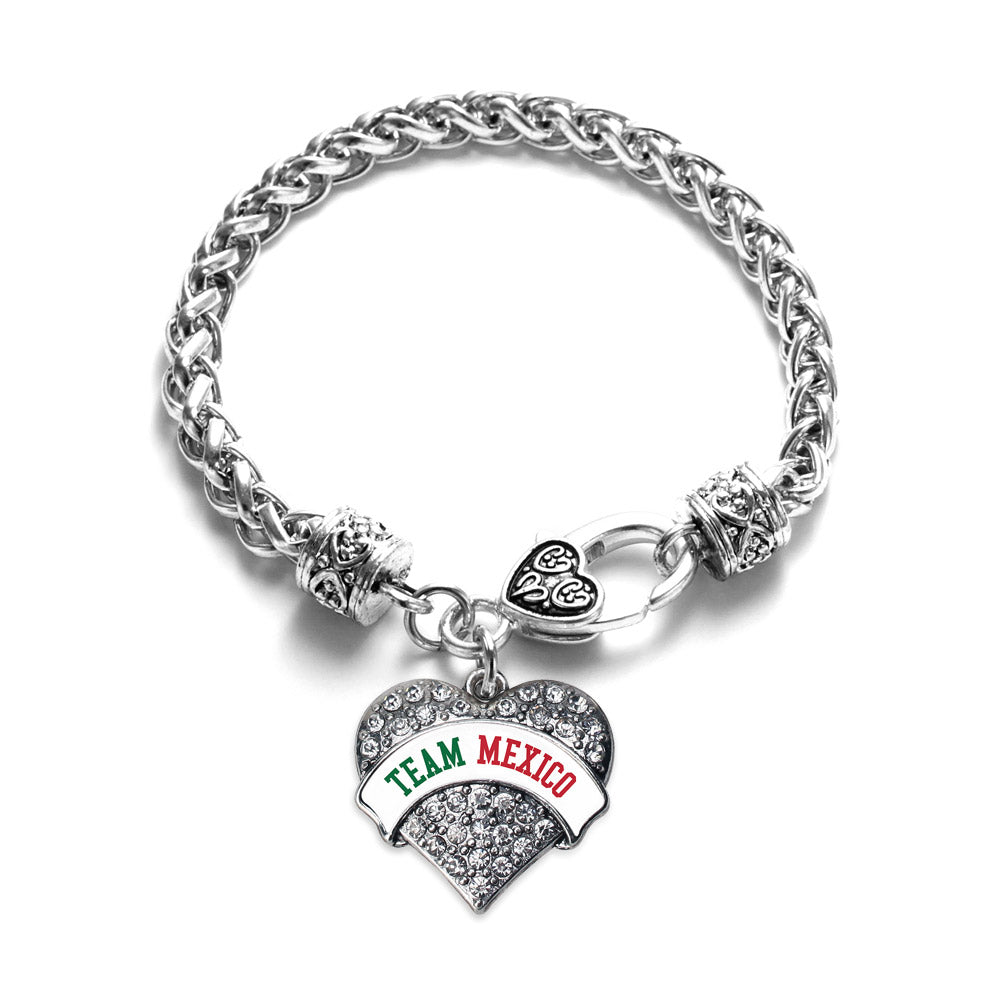 Silver Team Mexico Pave Heart Charm Braided Bracelet