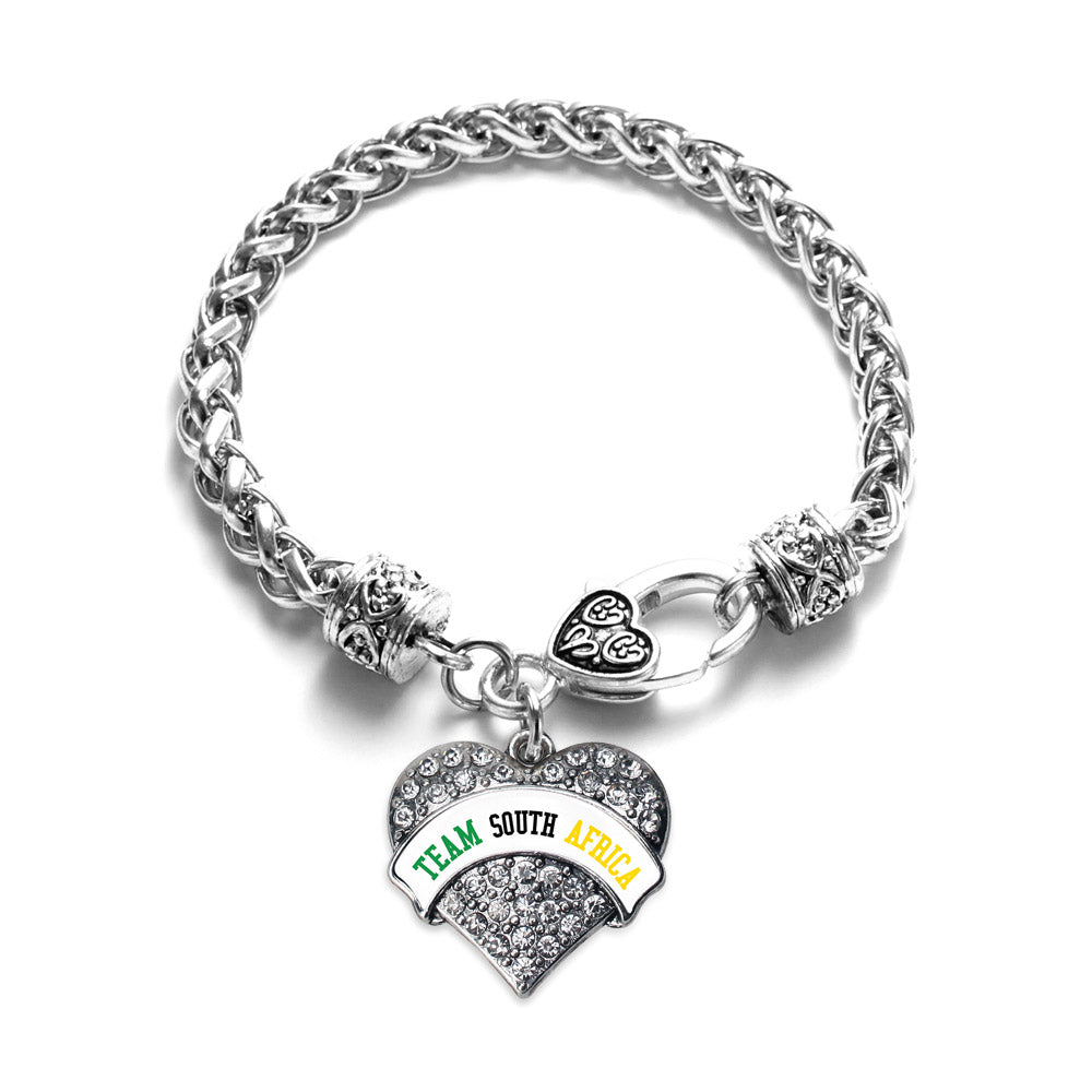 Silver Team South Africa Pave Heart Charm Braided Bracelet