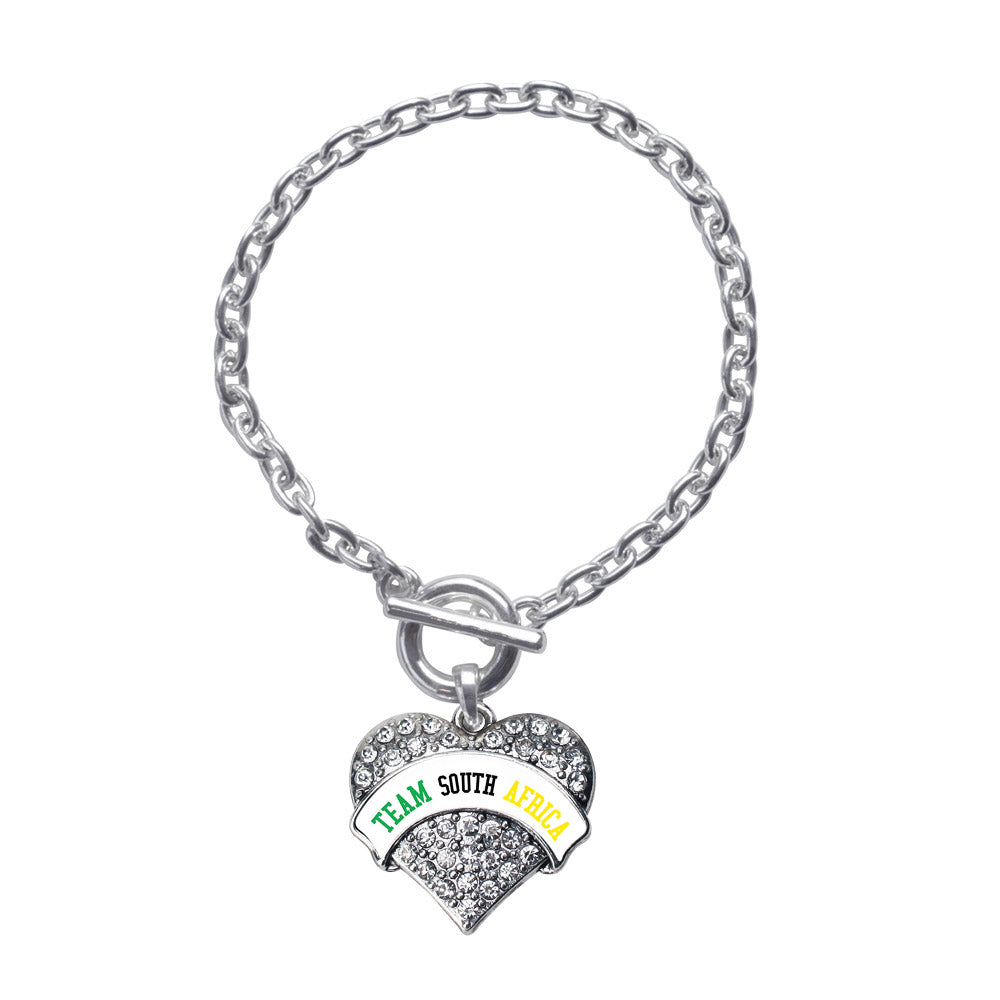 Silver Team South Africa Pave Heart Charm Toggle Bracelet