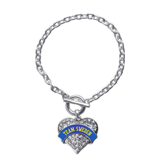 Silver Team Sweden Pave Heart Charm Toggle Bracelet