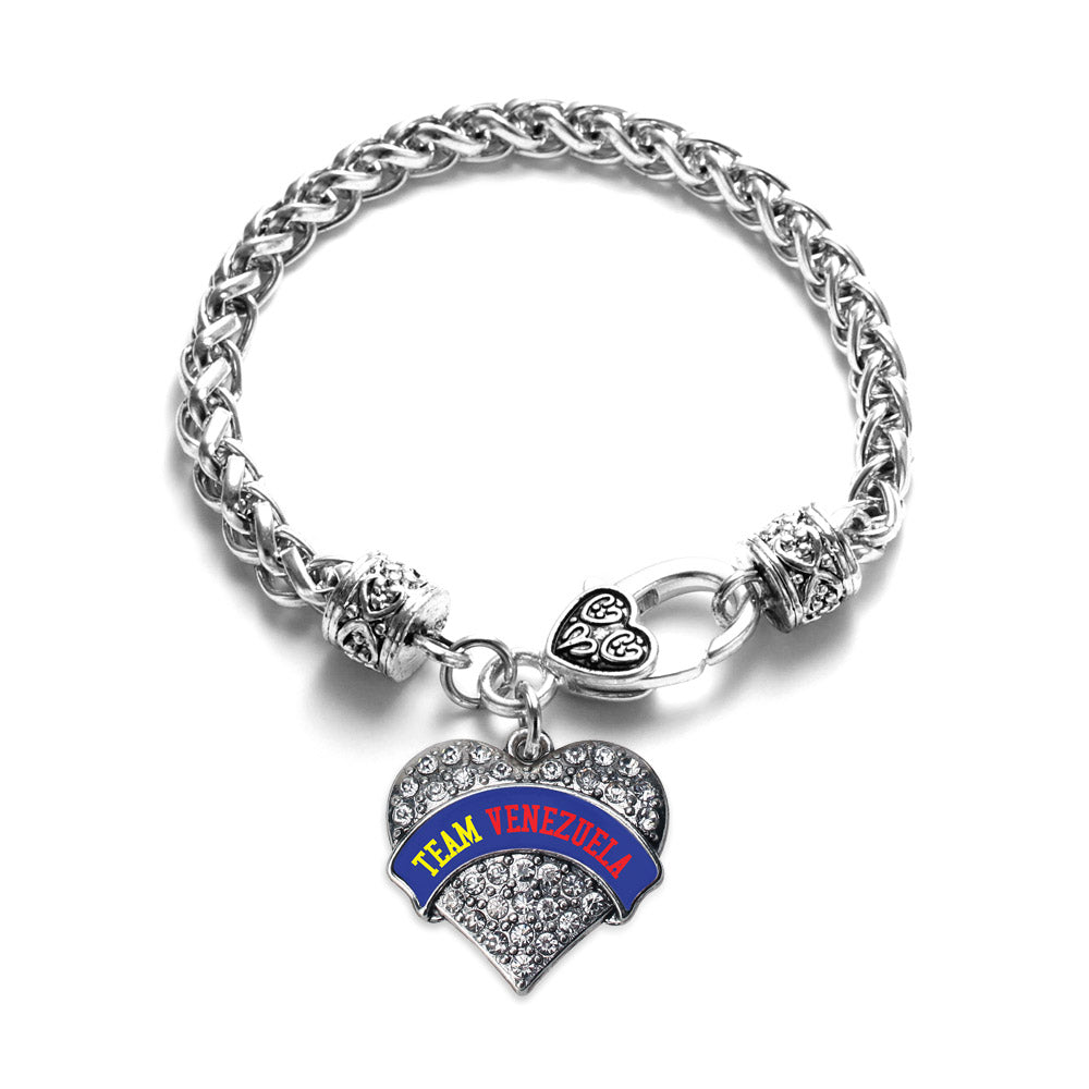 Silver Team Venezuela Pave Heart Charm Braided Bracelet