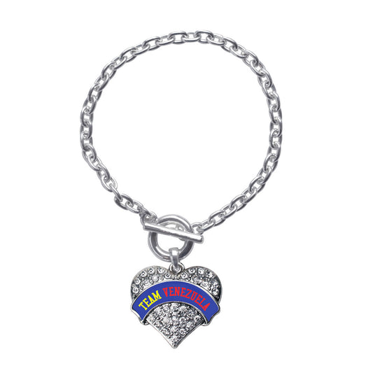 Silver Team Venezuela Pave Heart Charm Toggle Bracelet