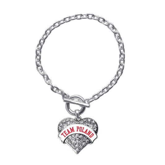 Silver Team Poland Pave Heart Charm Toggle Bracelet