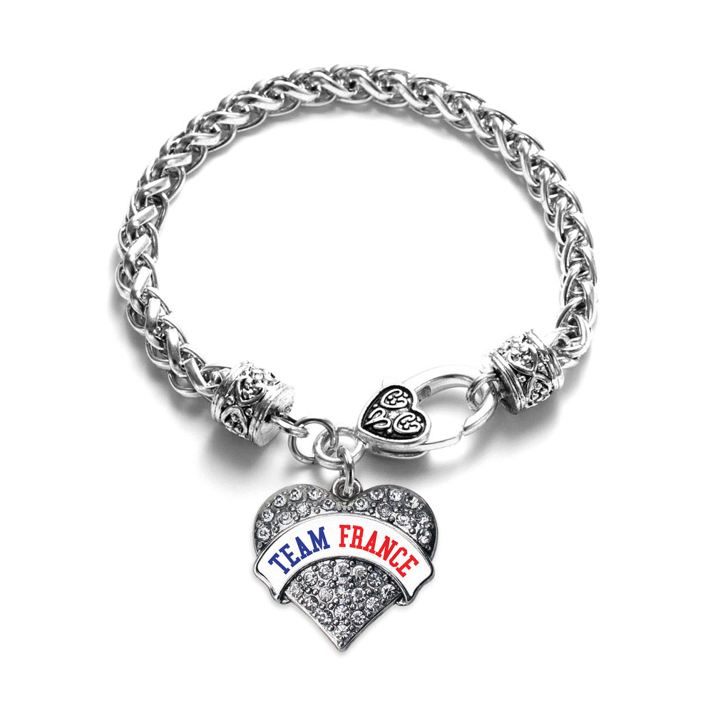 Silver Team France Pave Heart Charm Braided Bracelet