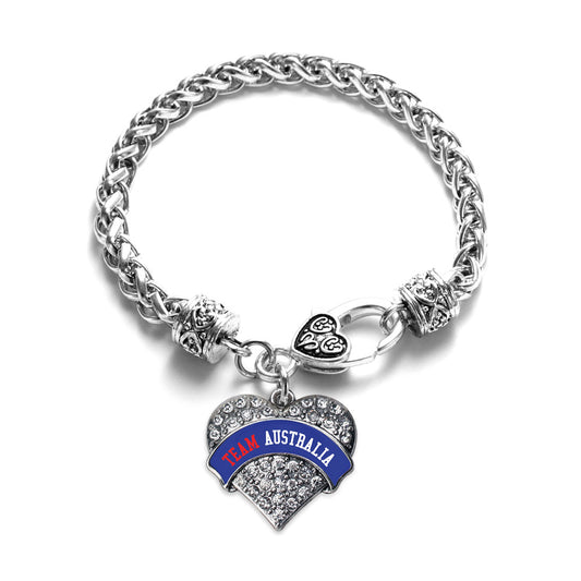 Silver Team Australia Pave Heart Charm Braided Bracelet