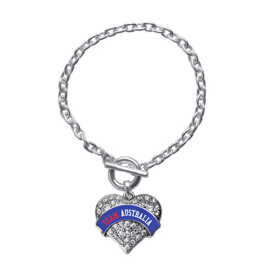 Silver Team Australia Pave Heart Charm Toggle Bracelet