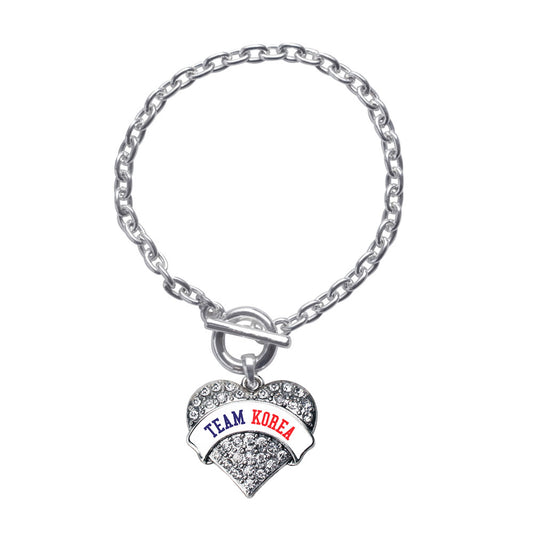 Silver Team Korea Pave Heart Charm Toggle Bracelet