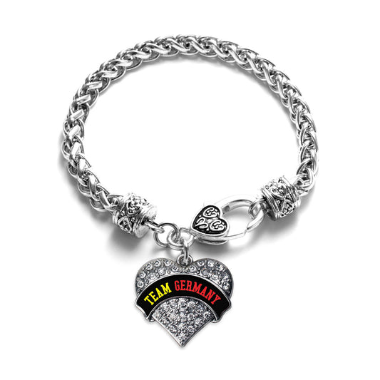 Silver Team Germany Pave Heart Charm Braided Bracelet