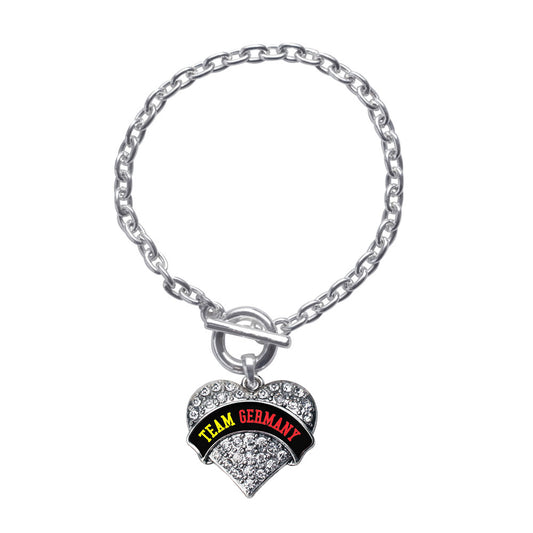 Silver Team Germany Pave Heart Charm Toggle Bracelet