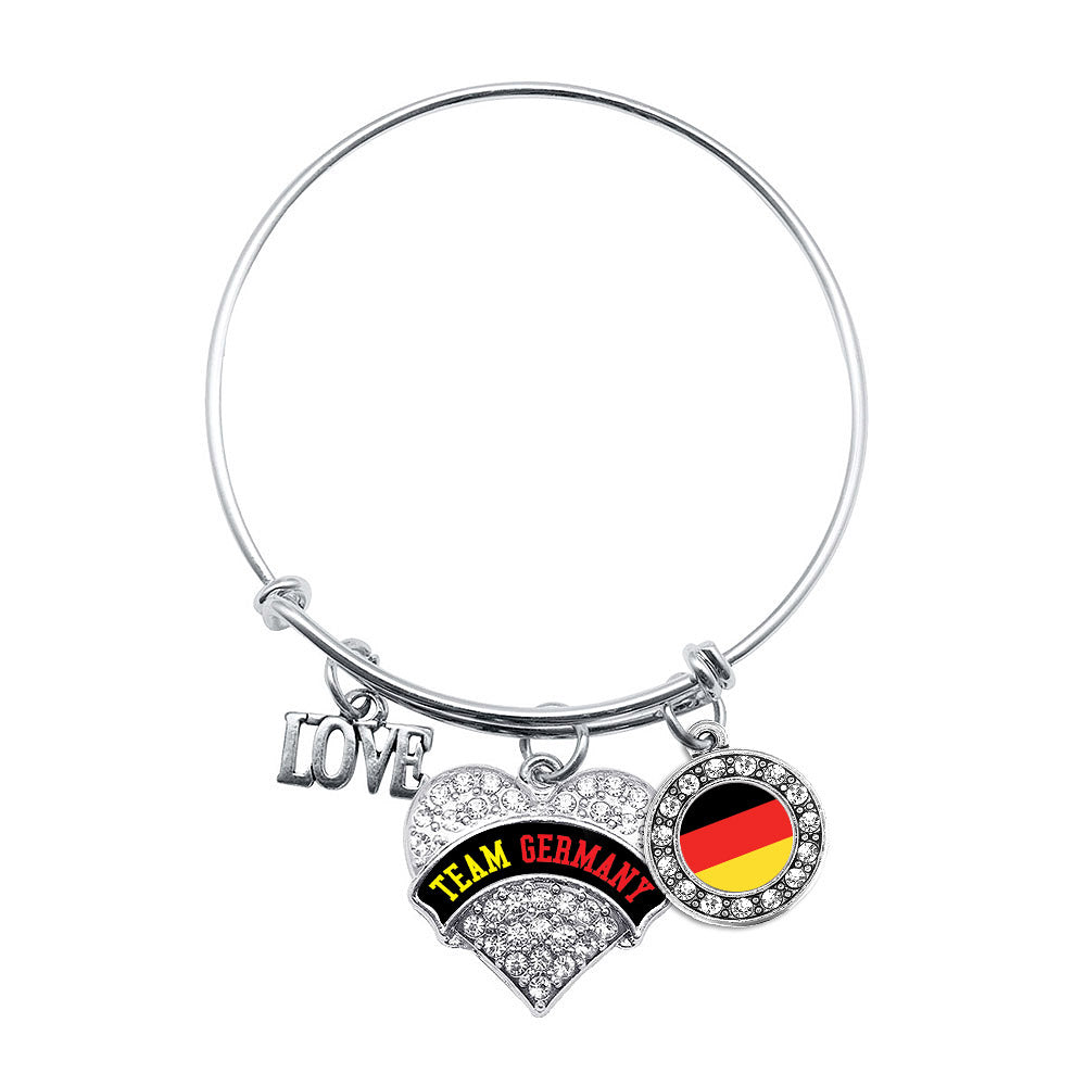 Silver Team Germany Pave Heart Charm Wire Bangle Bracelet