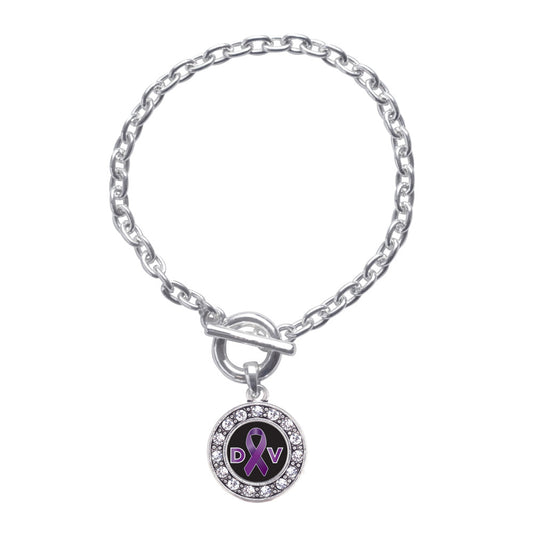 Silver Domestic Violence Support Circle Charm Toggle Bracelet