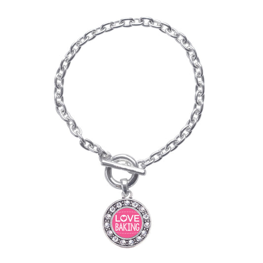 Silver I Love Baking Circle Charm Toggle Bracelet