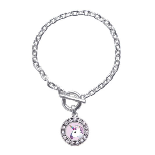 Silver Unicorn Emoji Circle Charm Toggle Bracelet