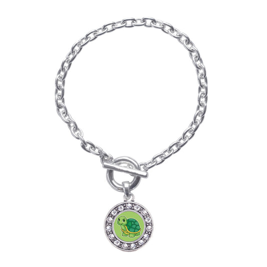 Silver Baby Turtle Circle Charm Toggle Bracelet