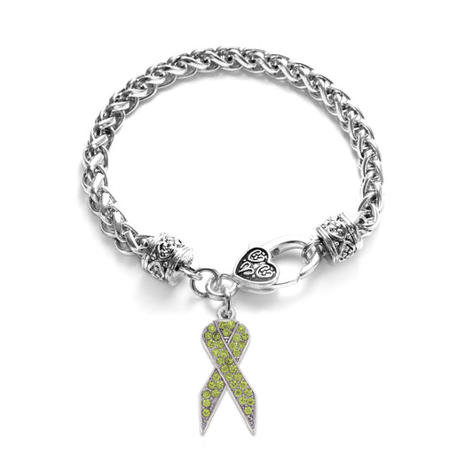 Silver Green Ribbon Charm Braided Bracelet