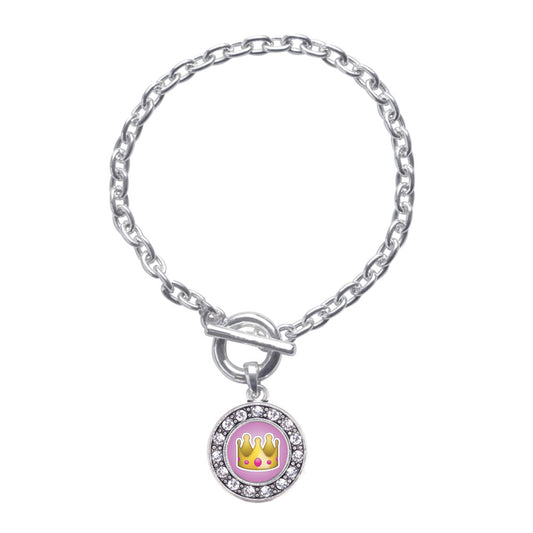 Silver Crown Emoji Circle Charm Toggle Bracelet