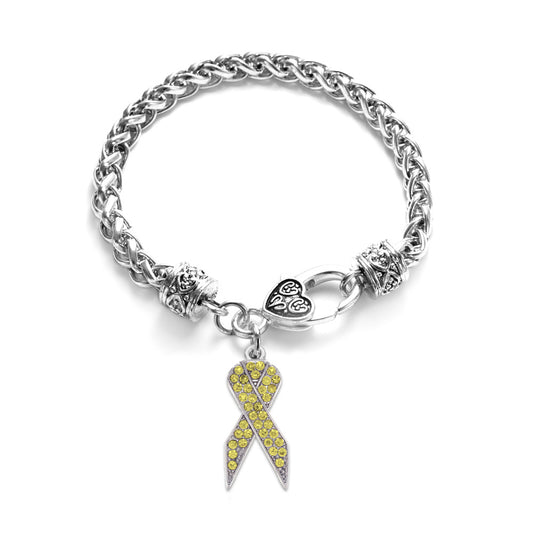 Silver Yellow Ribbon Charm Braided Bracelet